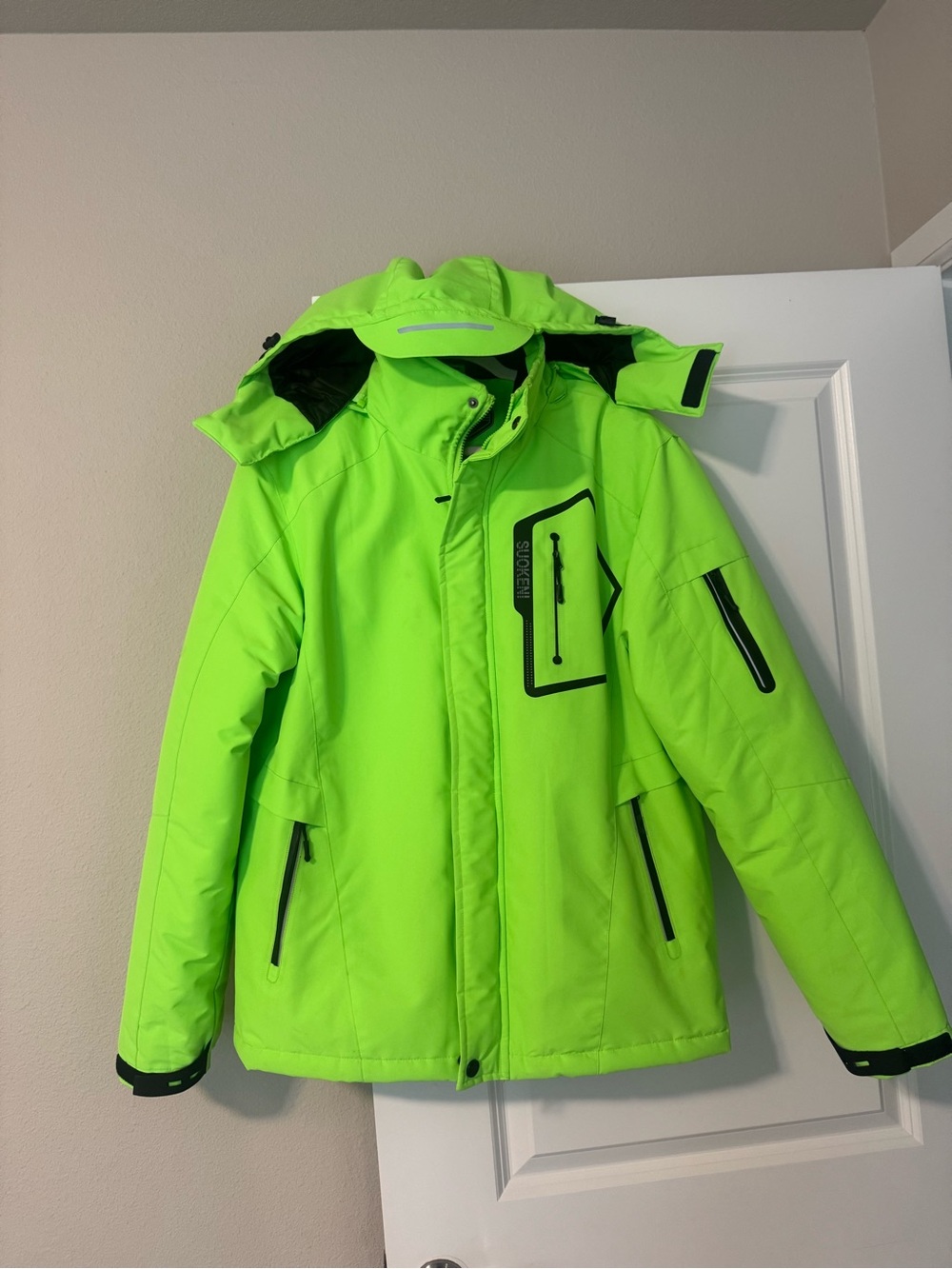 Menโs Neon Green Winter Jacket with Hood